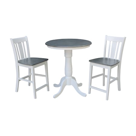 International Concepts Round 30 in Rd Ped Gathering Ht Table, 2 San Remo Stools, White/Heather Gray, 30 W, 30 L, 35.1 in H K05-30RT-6B-S102-2